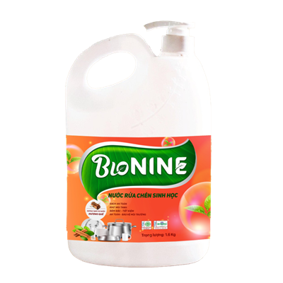 Nước rửa chén BIO NINE 1.6KG - Hương Quế (12 chai/ thùng)